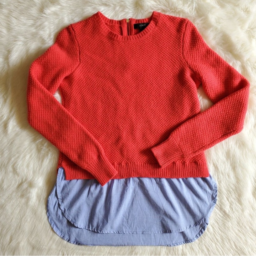 J. Crew Lambswool Shirttail Sweater Red Blue XS